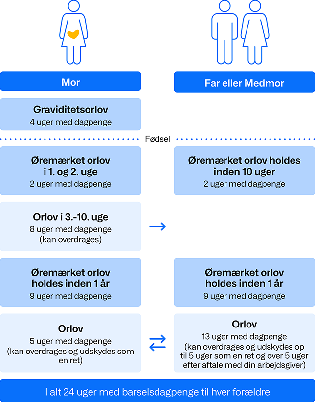 Oversigt over orlov med barselsdagpenge.